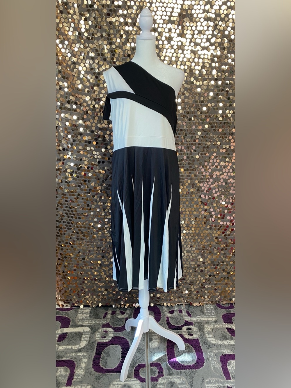 Black & White One-Shoulder Dress #1603